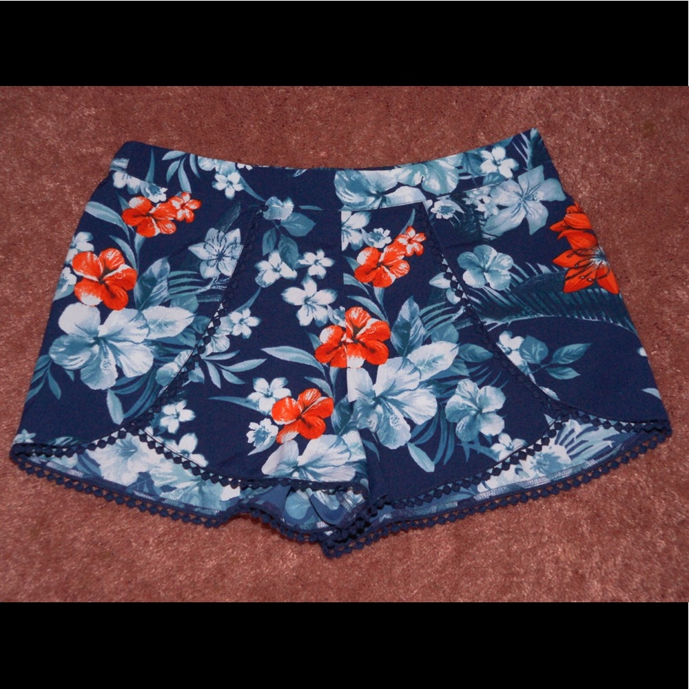 Red, white, blue floral shorts
